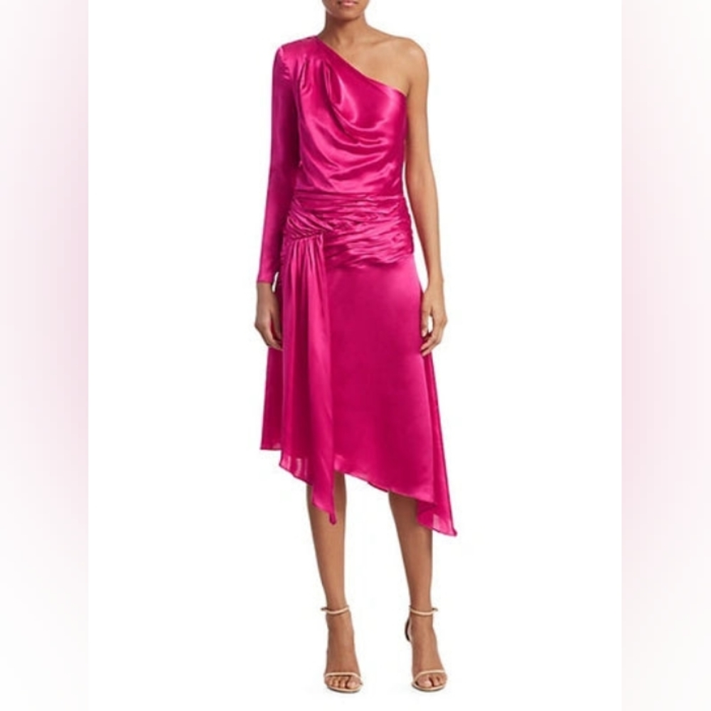 Each X Other 100% Silk Satin One-Shoulder Dress
